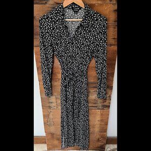 Monki black and white floral wrap dress